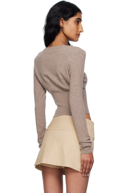 MP Drawstring Wool-Viscose Fitted Cardigan in Kitten Grey