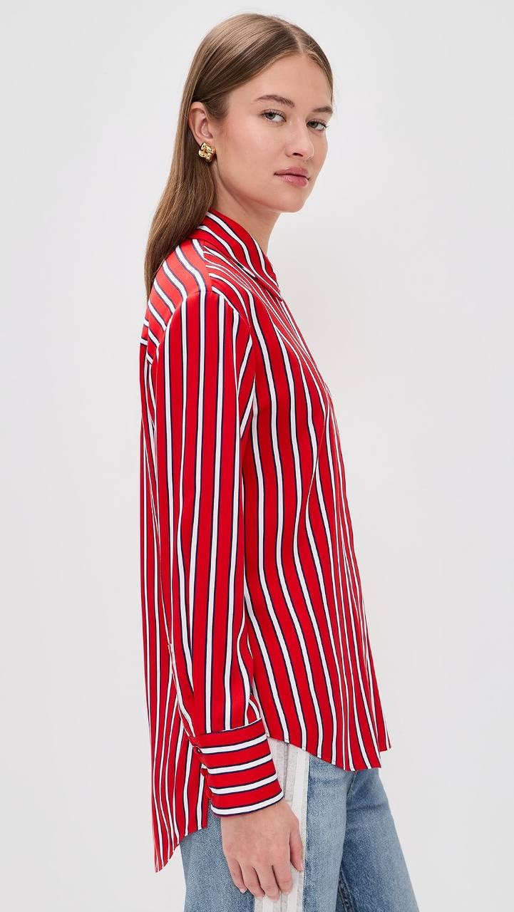 Red/White/Black Stripe Dimitra Oversized Button Down Lyocell Shirt