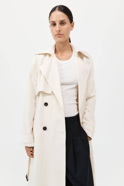 SA Soft Tailored Lyocell-Linen Long Trench Coat