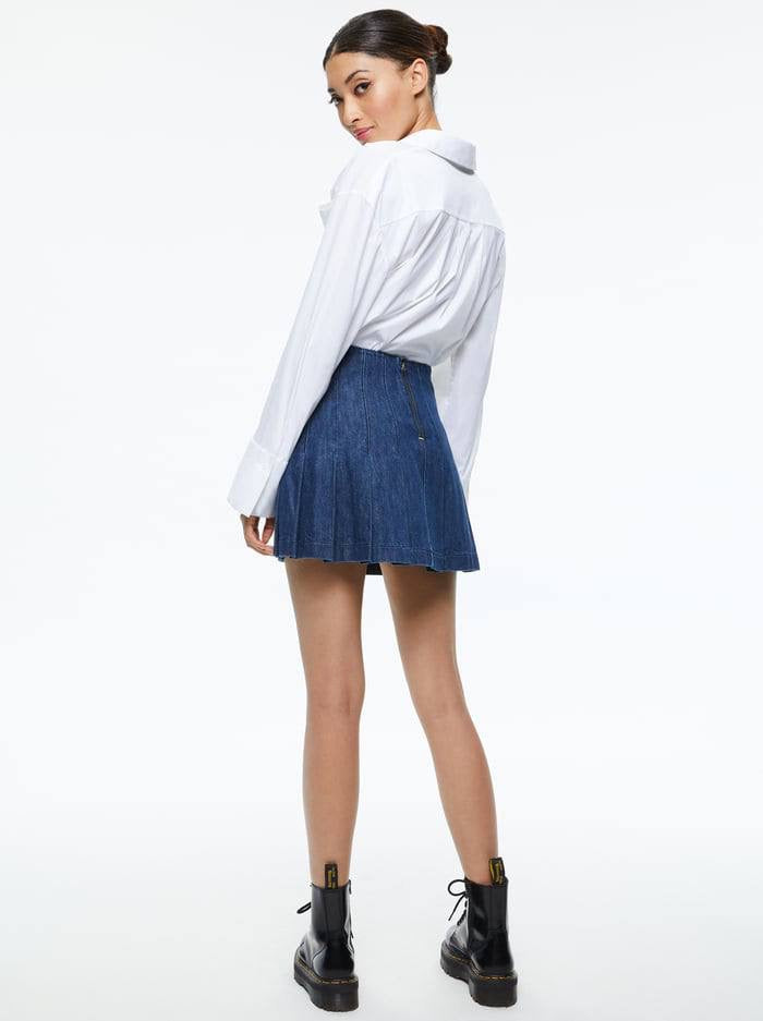 AO Carter Pleated Stretch-Cotton Denim Mini Skirt