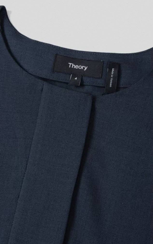 TH City Twill Cap Sleeve Belted Trapunto Midi Dress in Navy