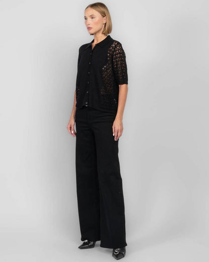MM Lace Polo Cotton-blend Short sleeve Cardigan Top