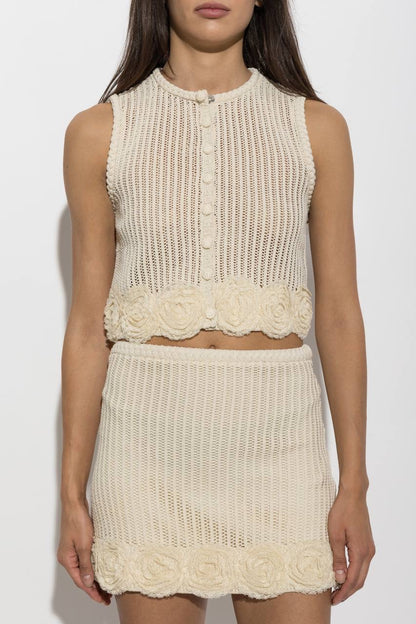 SP Crochet Flower Knit Shirt | Mini Skirt