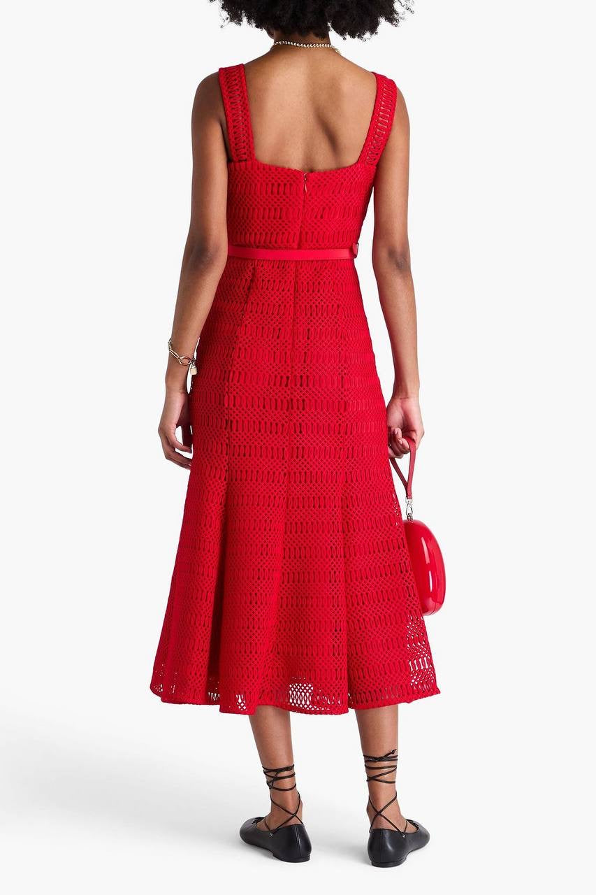 SP Red Lattice Bustier Lace Midi Dress