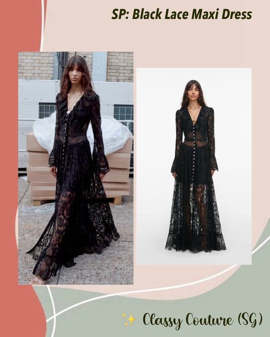 SP Black Lace Ruffle Sheer Maxi Dress