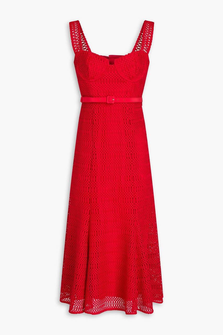 SP Red Lattice Bustier Lace Midi Dress