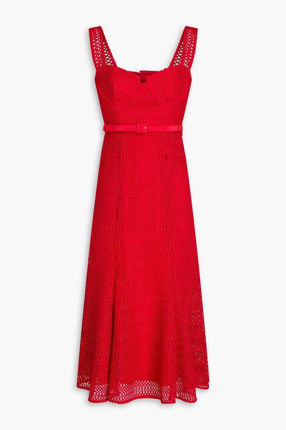 SP Red Lattice Bustier Lace Midi Dress