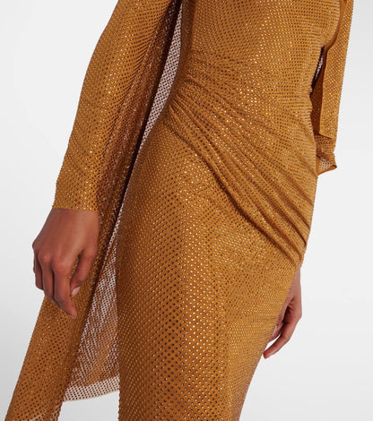 SP Gold Rhinestone Drape Midi Dress