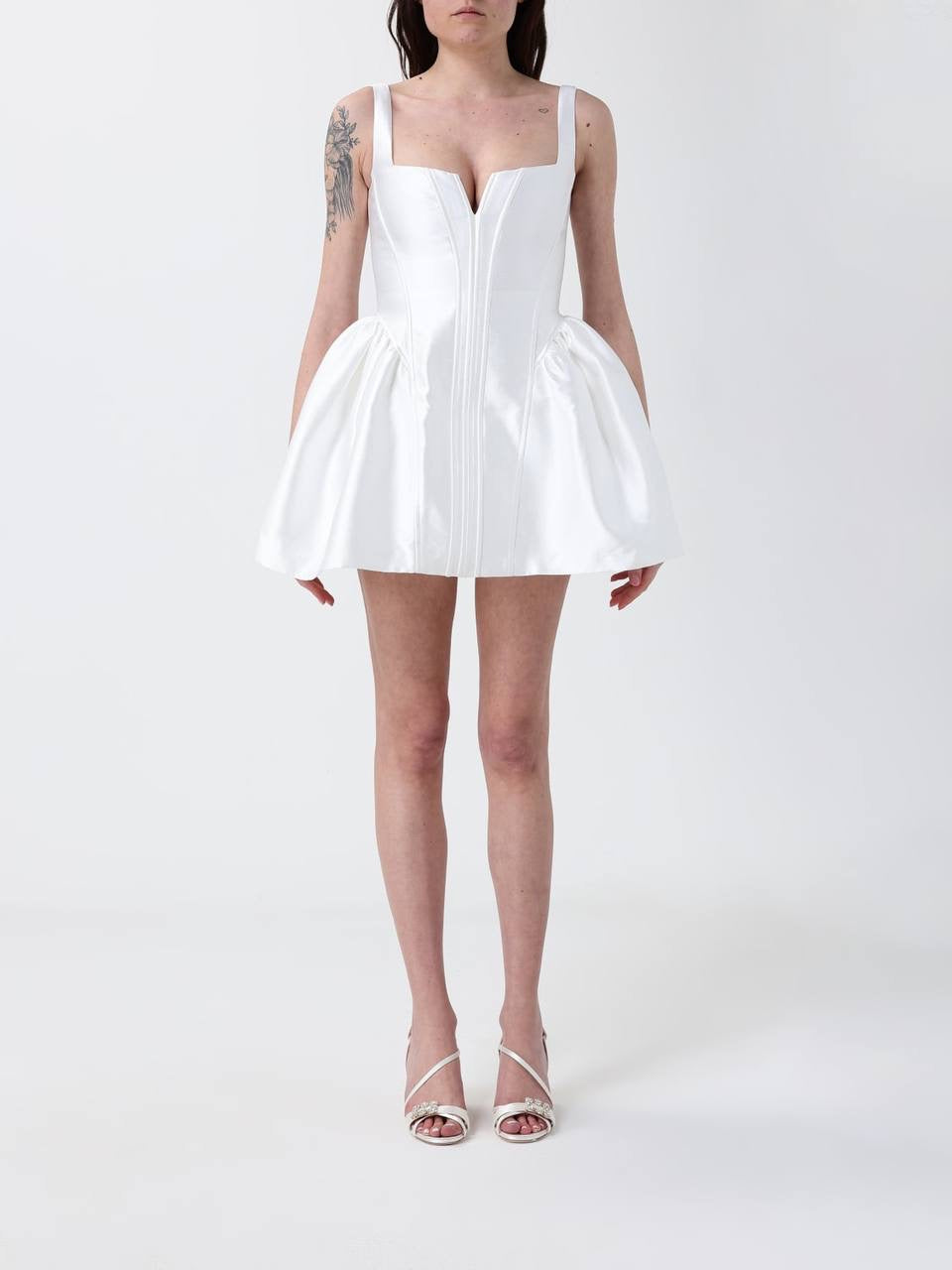 SP White Taffeta Bustier Flared Mini Dress