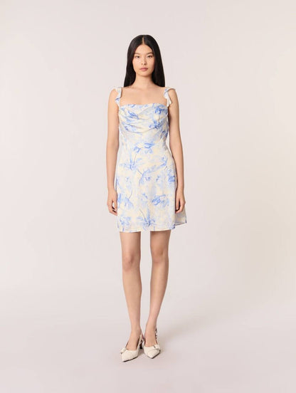 SALE! MJ Romantiblue Short Patterned Floral Drape Viscose Mini Dress