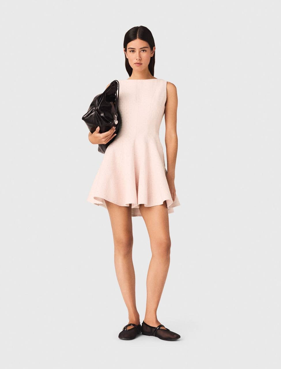 MJ Pink Short Flared Tweed Sleeveless Mini Dress