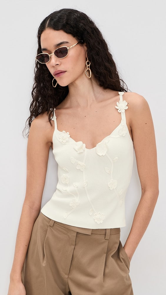 CG Emiliana Viscose-blend Knit 3D Floral-Appliqué Top