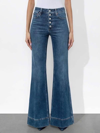 Missa Button-front Stretch-Cotton Denim Flared Jeans