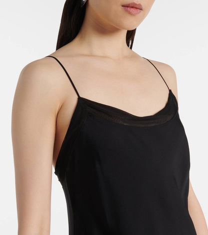 Tot Satin Silk Slip Midi Dress with tulle trims