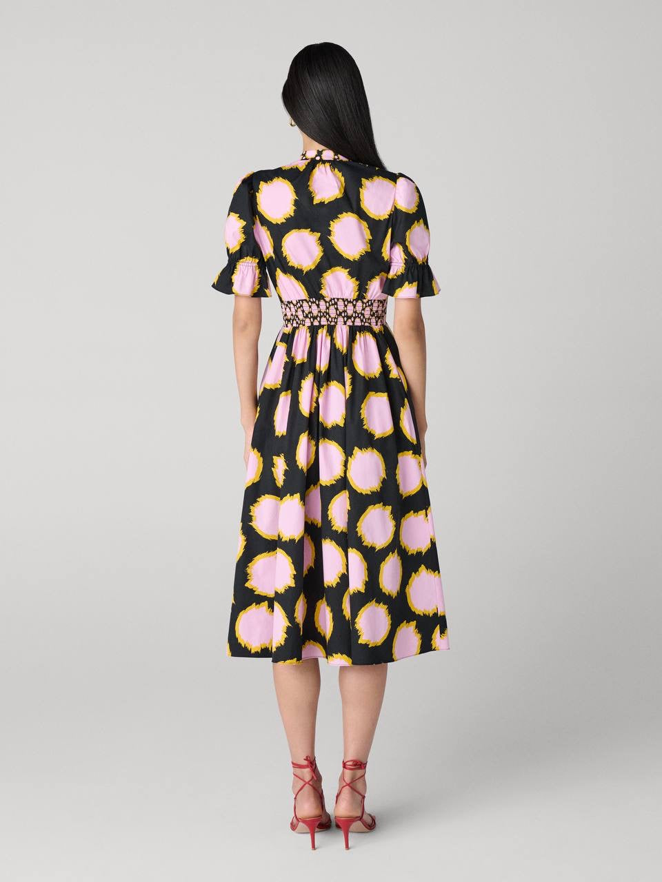 DVF Erica Stretch-cotton Midi Dress in Giant Ikat Stones Black/Pink