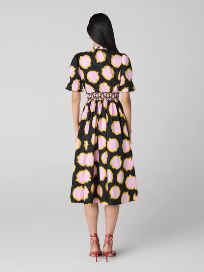 DVF Erica Stretch-cotton Midi Dress in Giant Ikat Stones Black/Pink