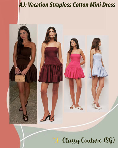 4 Colors! AJ Vacation Strapless Cotton Mini Dress