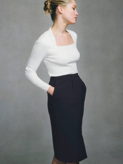 TF Carlisle Sculpt Knit Long Sleeve Square Neck Top