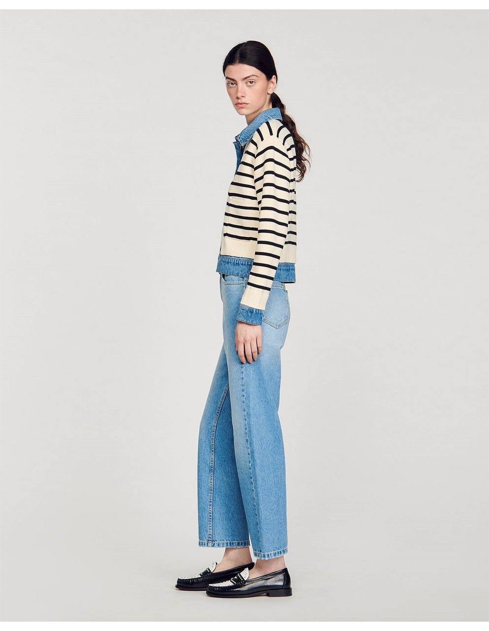SD Ylva Stripy Knit And Denim Coatigan Jacket