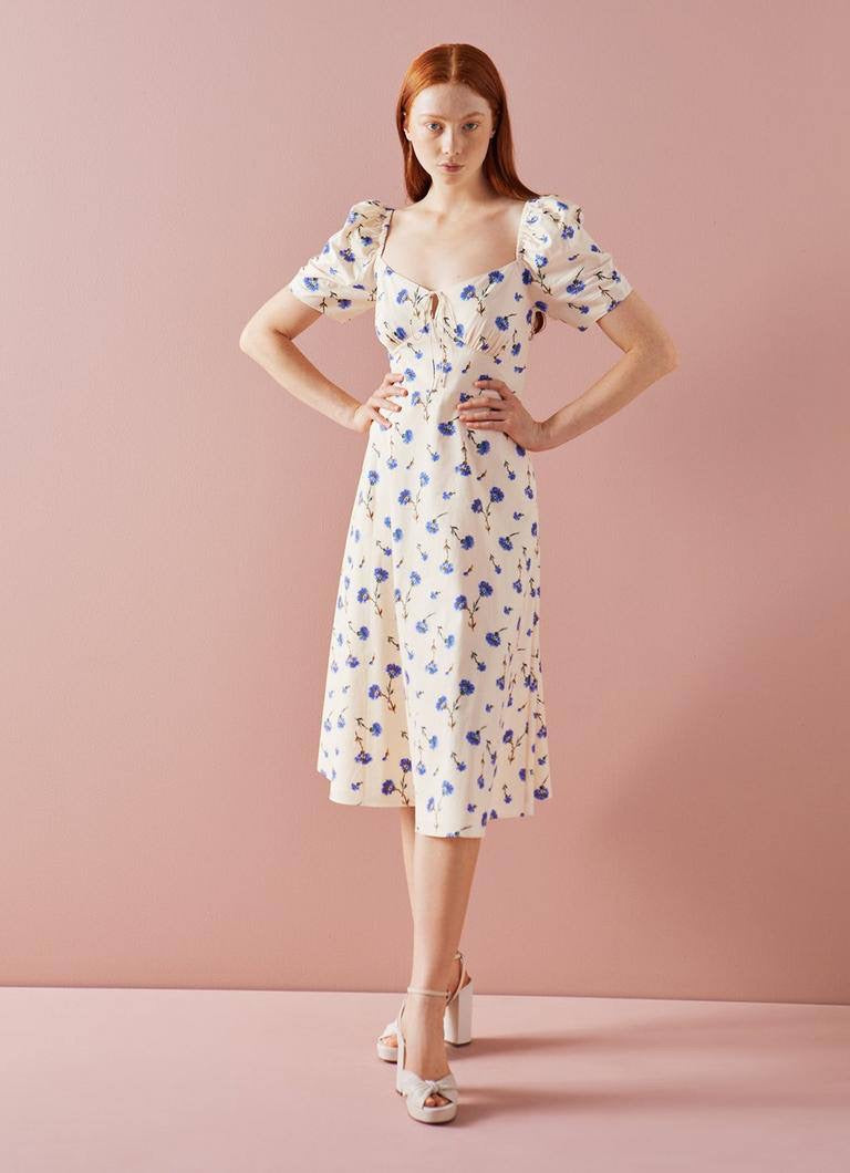 LKB Phelia Cotton-Blend Sweetheart Midi Dress