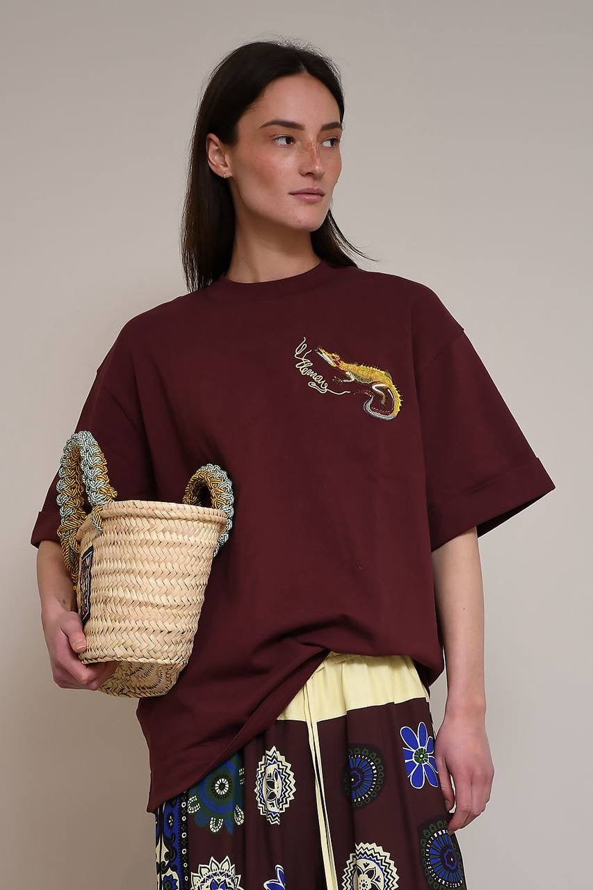 ALM Camelia Embroidered Cotton Tee Shirt