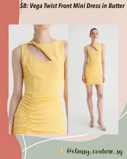 SB Vega Twist Front Mini Dress in Butter Yellow