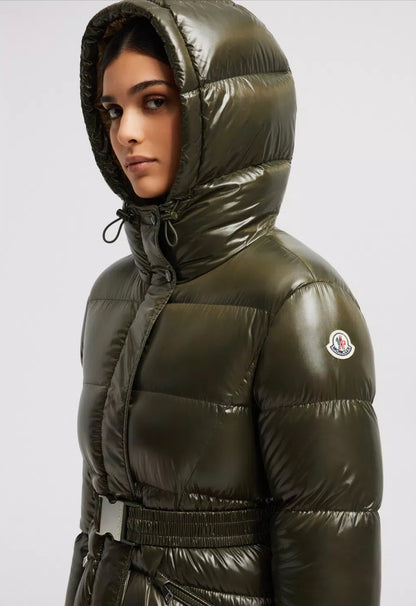 MC Bellevue Hooded Long Belted Down Jacket