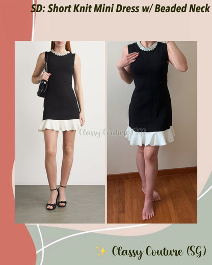 SD Short Sleeveless Knit Mini Dress with Pearl Beaded Neck