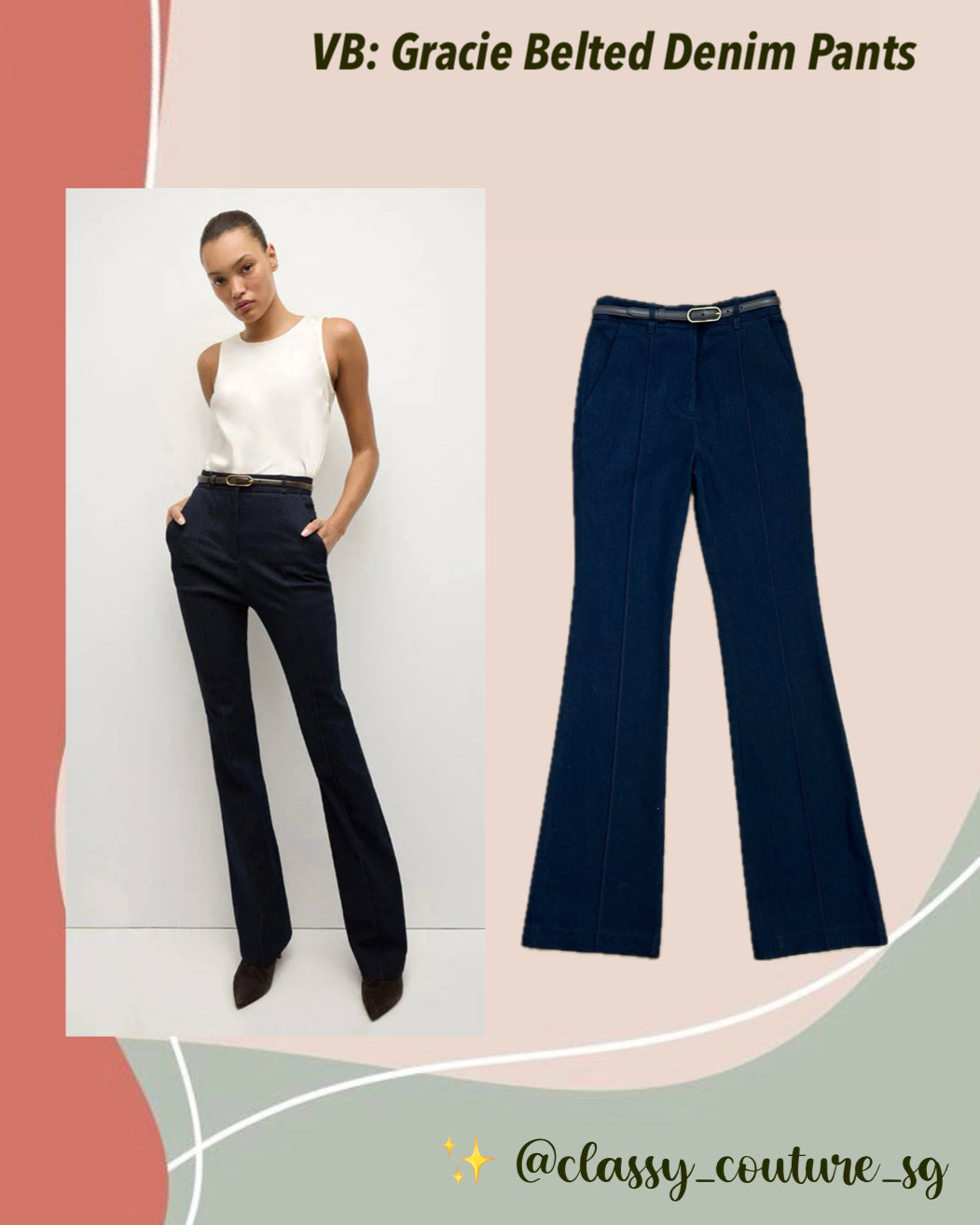 VB Gracie Belted Stretch-Cotton Denim Pants