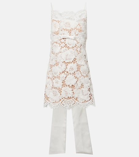 SP White Lace Scalloped-Hem Bow Open Back Mini Dress