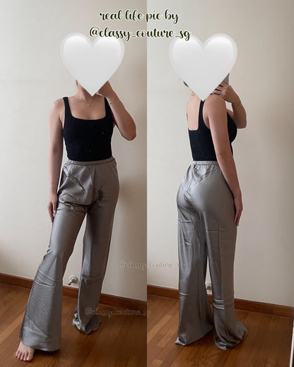 SL Bias Cut Pants in Moon | Black Tulip | Lost Flowers - Classic 16 Momme Silk