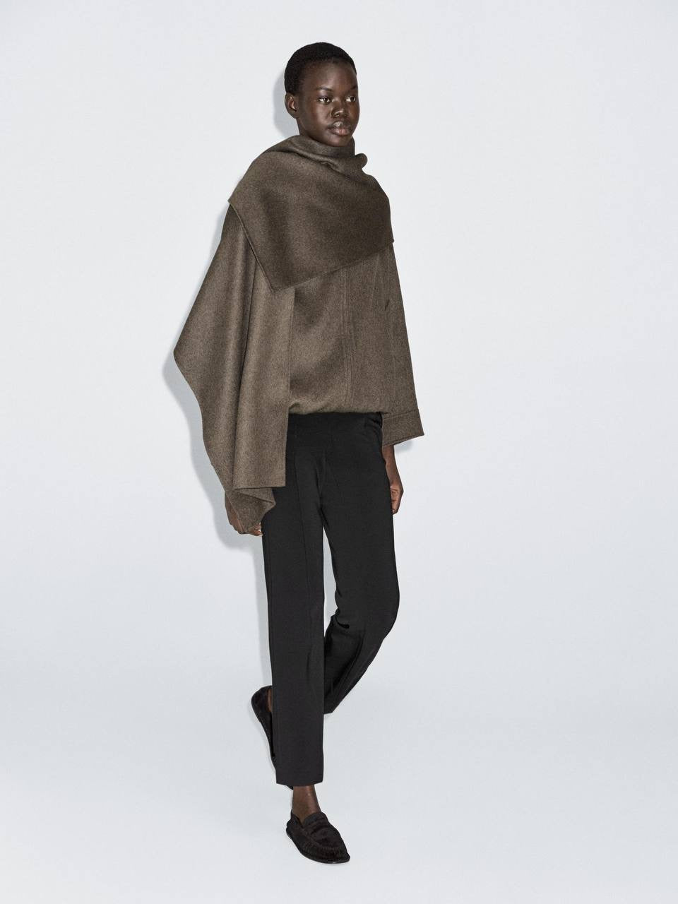 MD Wool-Blend Bomber Jacket With Detachable Scarf Cape