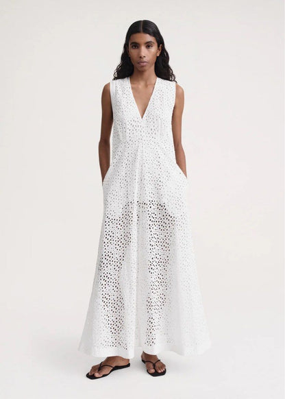 TOT Broderie Anglaise Cotton Maxi Dress in White