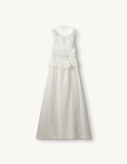 Thetis Halter Tie-back Peplum Top | Maxi Dress Gown in White Chiffon