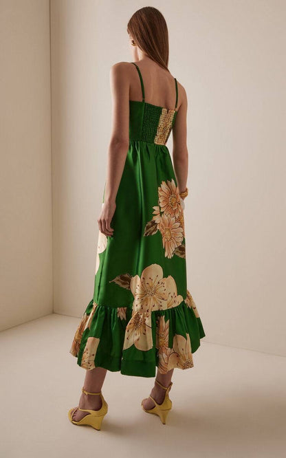ALM Sage Printed Satin Midi Dress