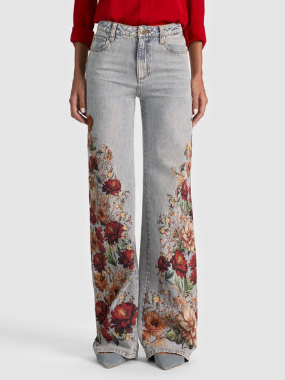 AO Chic Floral Printed High-rise Cotton Jeans