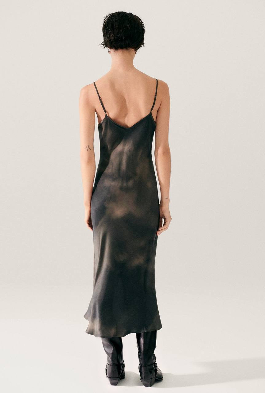 SL 90s Silk Slip Midi Dress in Seashells | Smoke | Surreal Black