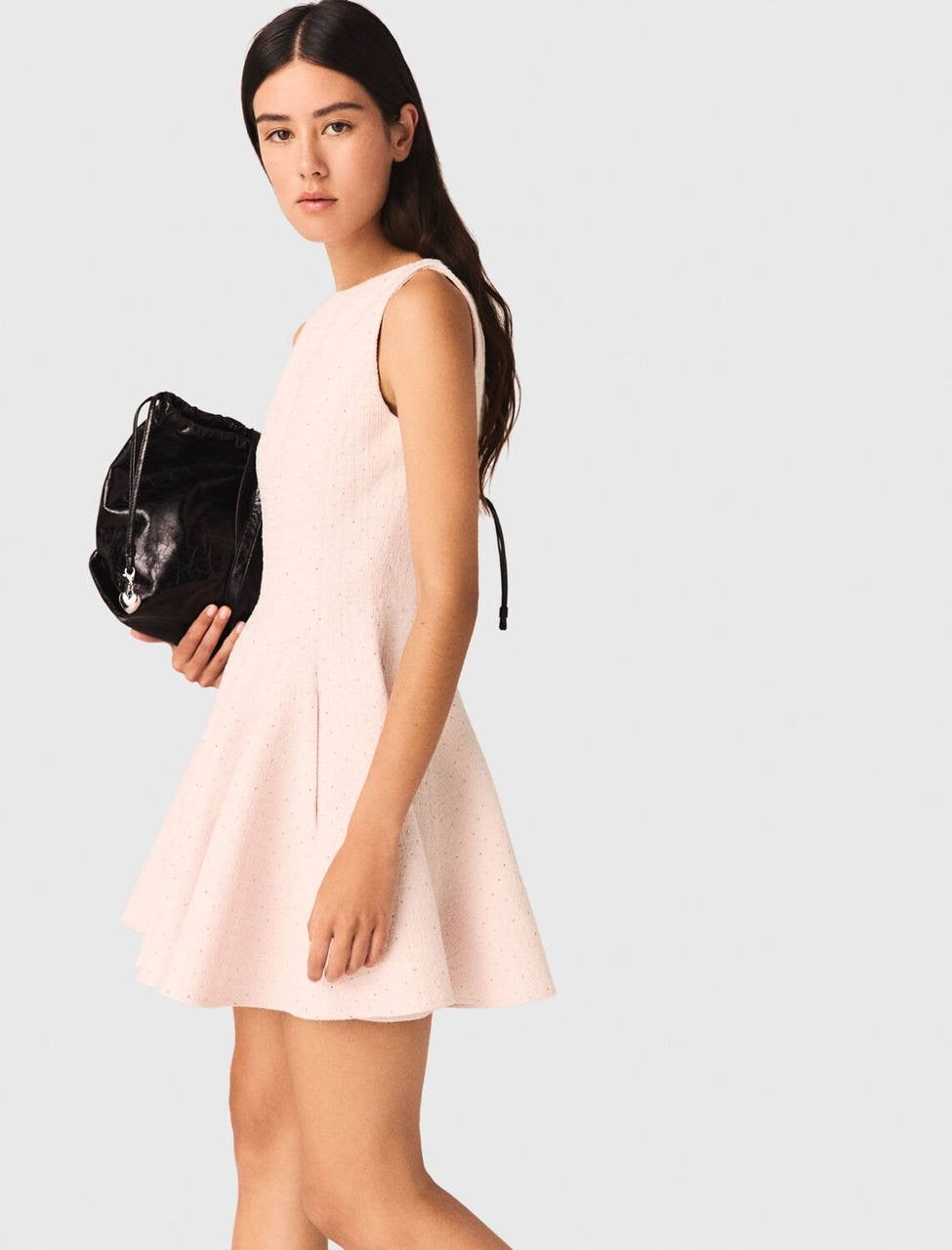 MJ Pink Short Flared Tweed Sleeveless Mini Dress