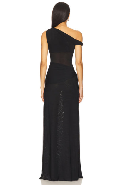 5 Colors! MS Sisal Asymmetric Mesh Maxi Dress