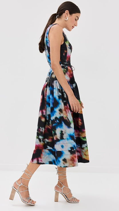 UJ Kiran Cotton Sleeveless Midi Dress in Aura Black