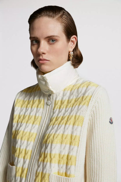 MC Padded Striped Wool Zip Up Cardigan (Partially Down-filled)