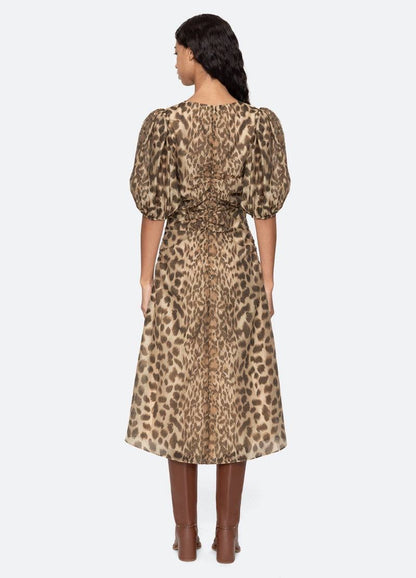 SE Claude Print Puff Sleeve Midi Dress