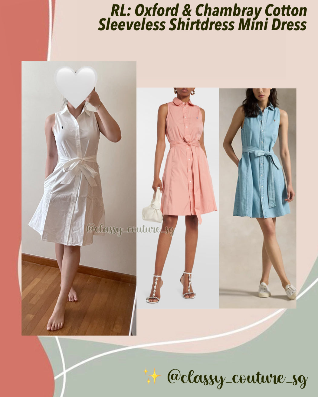 BEST! RL Oxford & Chambray Cotton Sleeveless Shirtdress Mini Dress