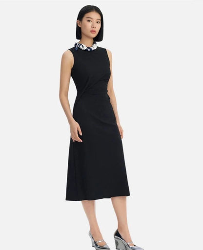 TH Draped Sweater Crepe Jersey Tuck Midi Dress