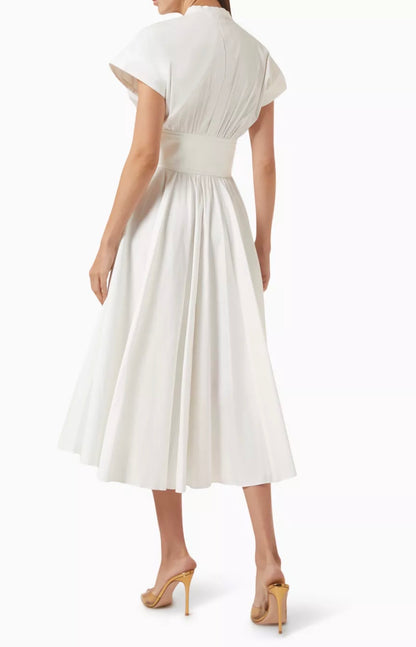 2 Colors! ALX Riviera Cotton-Viscose Midi Dress in White & Navy Gingham Blue
