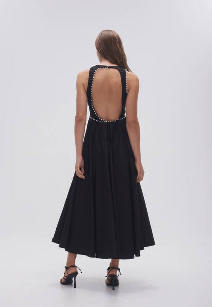 SALE! AJ Black Florence Pearl Trim Midi Dress