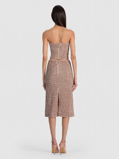Cosette Corset Strapless Bandeau Top | Fifi Midi Skirt | Sequin Set
