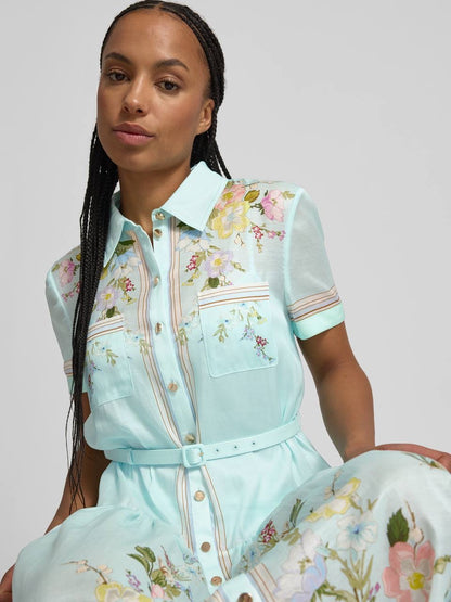 SP Mint Floral Organza Midi Dress