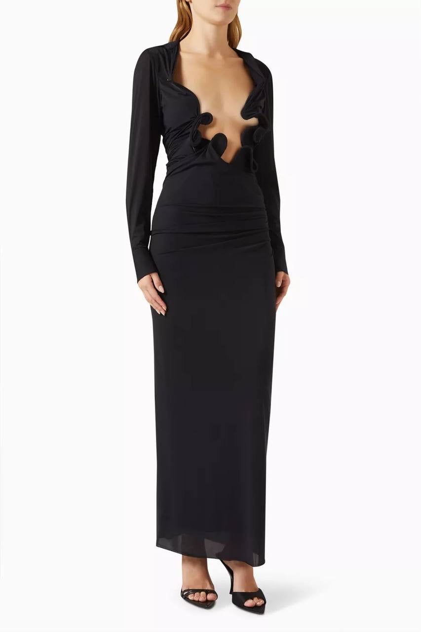 CE Venus Plunge Jersey Molded Cutout Shirt Maxi Dress