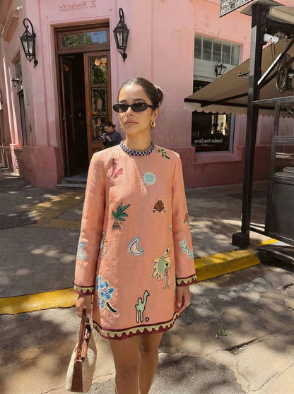 ALM Laurence Linen-Silk Long Sleeve Mini Dress
